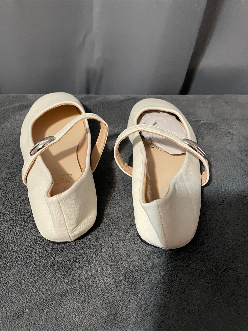 Women's Cream Mary Jane Flats with Silver Buckle - Picture 2 of 3